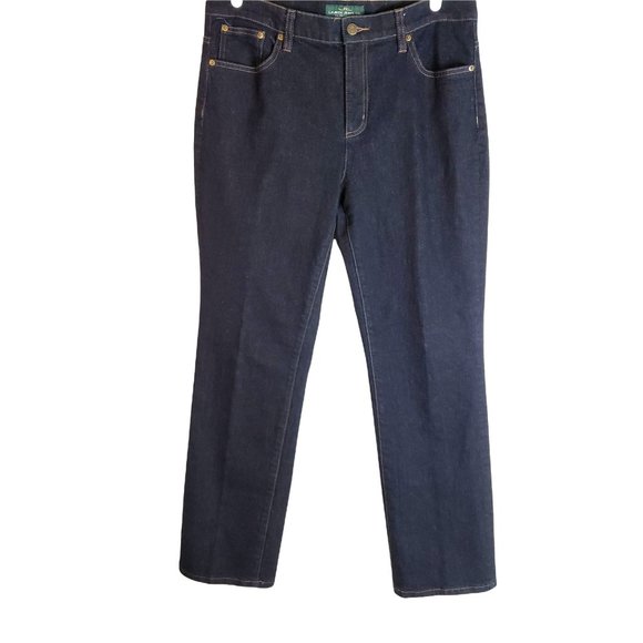 Ralph Lauren Straight Leg Blue Jeans High Rise Dark Wash Denim